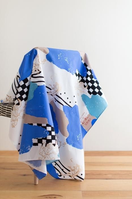 Furoshiki imprimé à la main (grand) / en forme de nuage et oiseau et giga