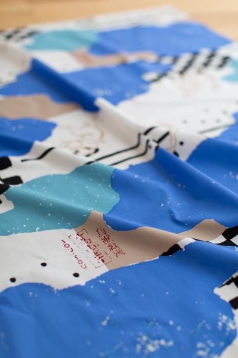 Furoshiki imprimé à la main (grand) / en forme de nuage et oiseau et giga