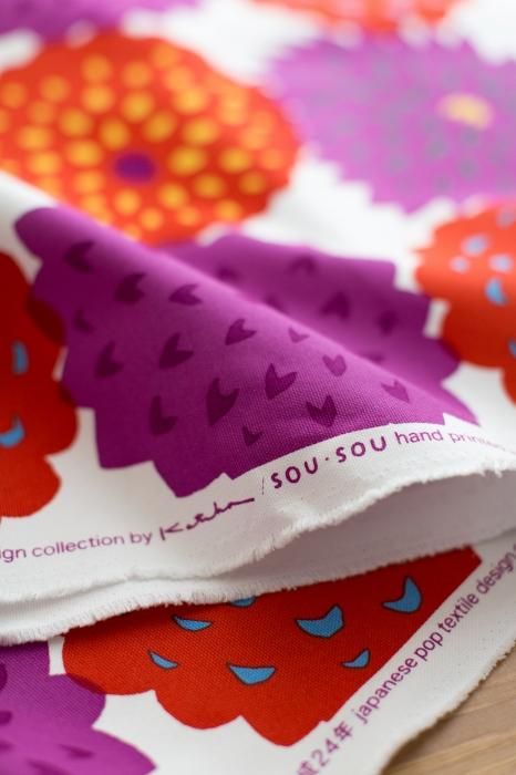 布料剪裁販售 (8號帆布)/天竺牡丹 京紅色花(天竺牡丹 京緋色花(50厘米)