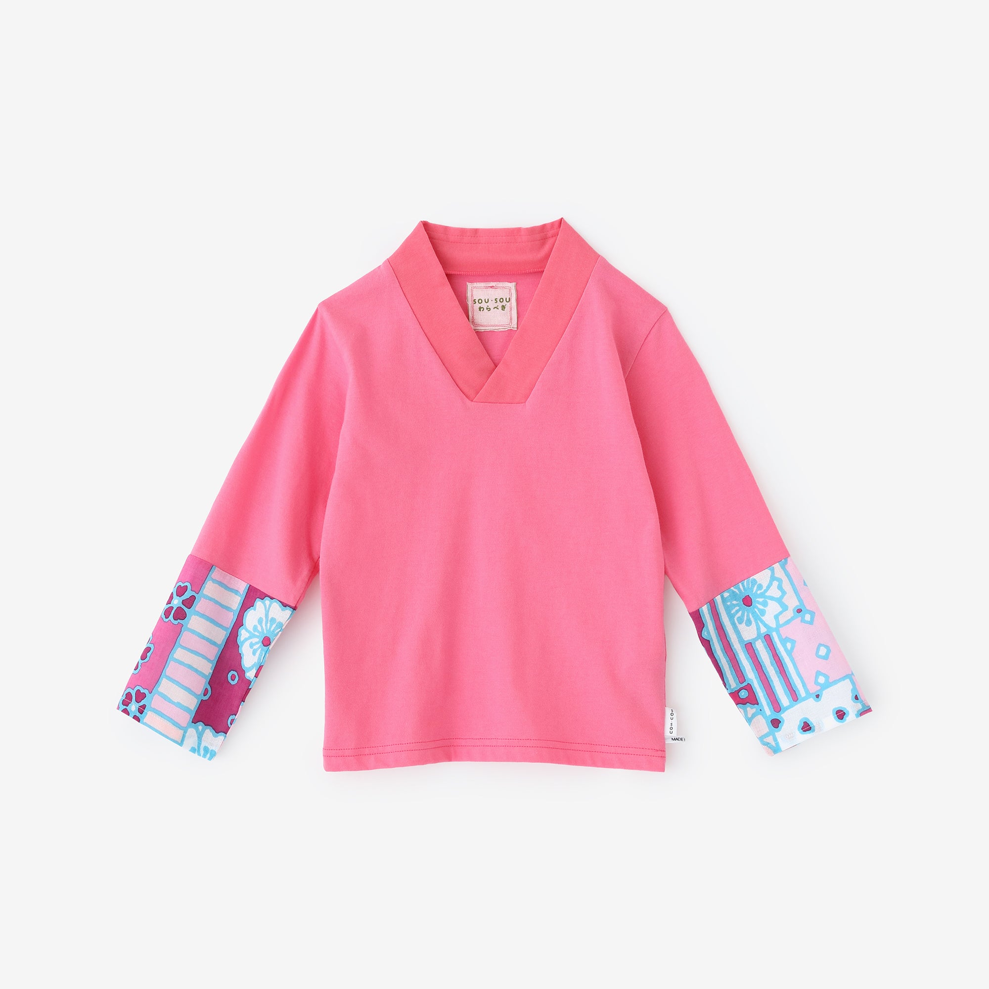 ●Bi-color V-neck Shirt/Peach Color × Cherry Blossoms Everywhere