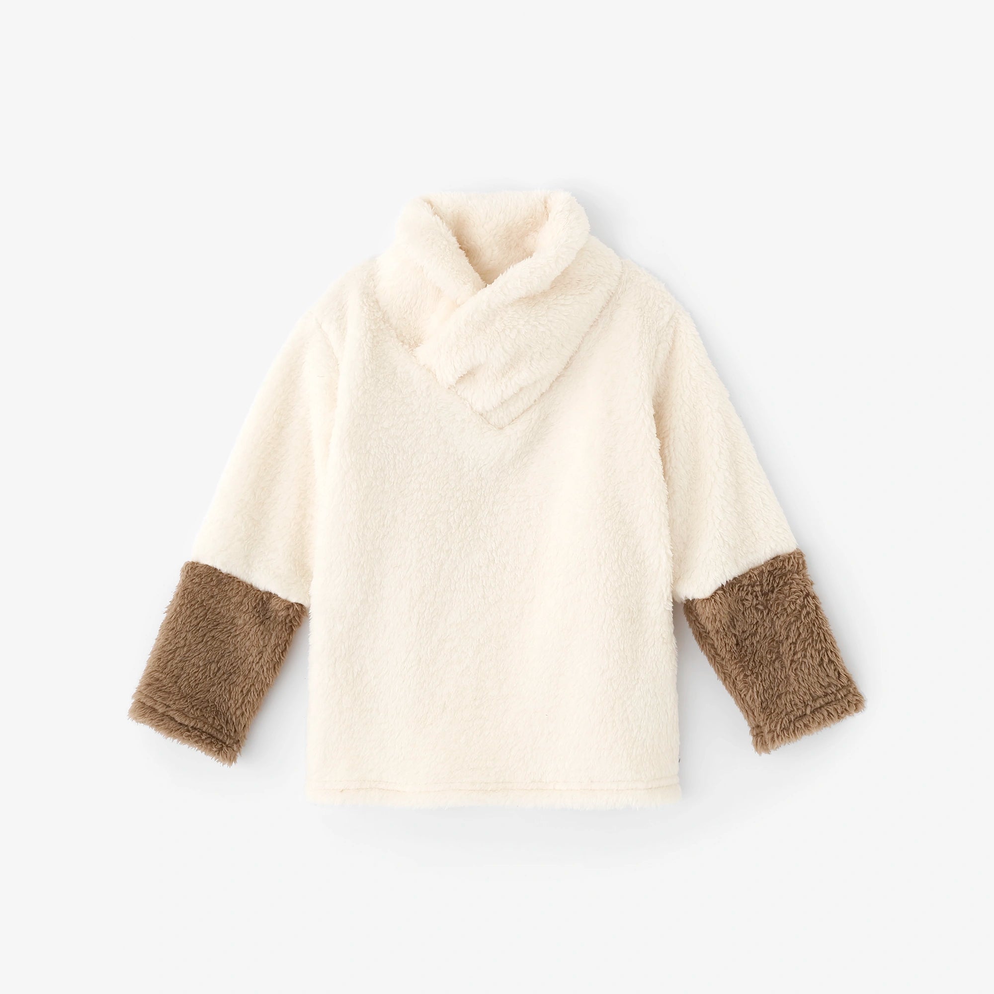 ●內抓毛 高領上衣 雙色袖/純白×茶色