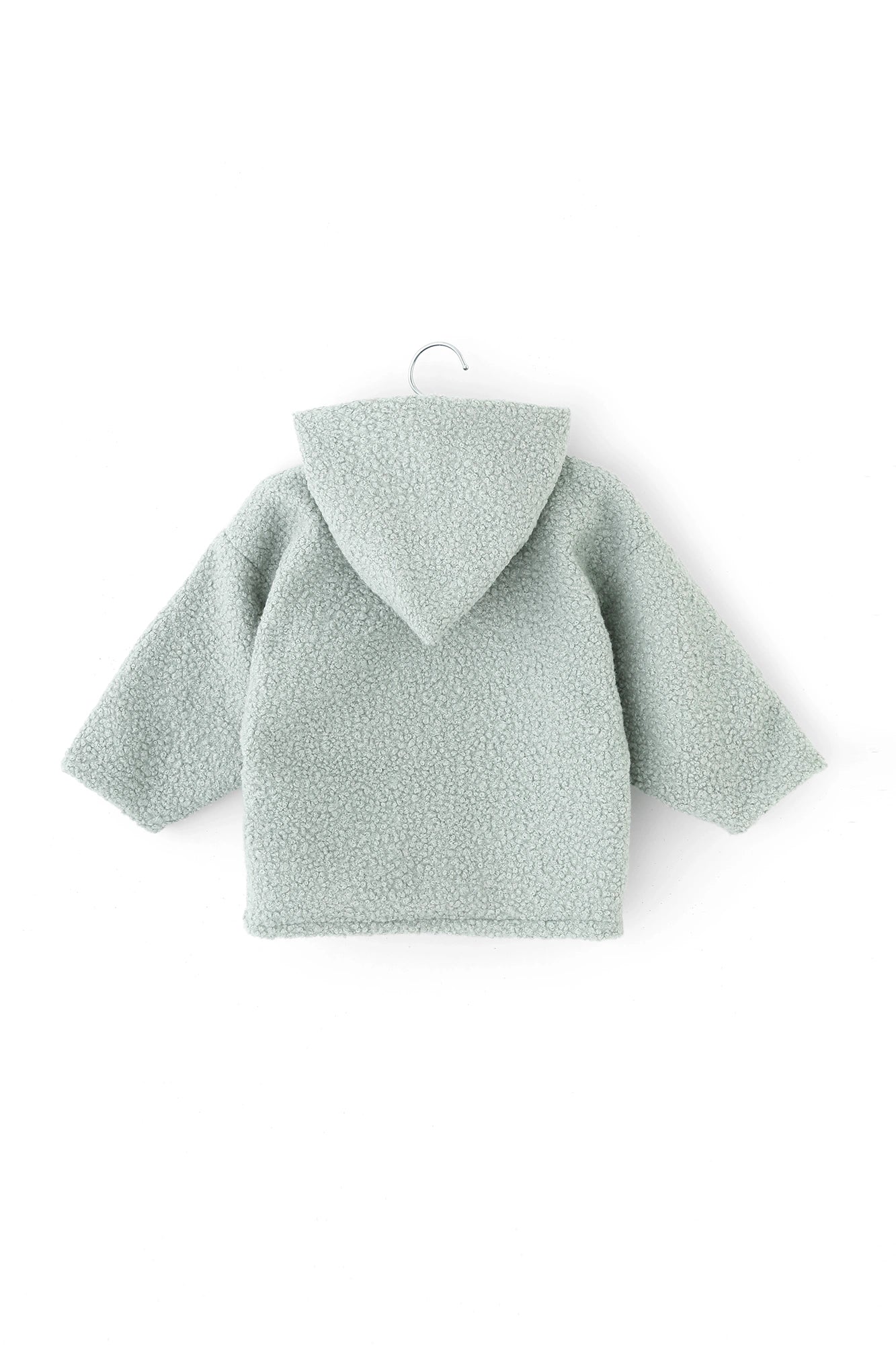 ●內抓毛 梯形袖連帽外套/藍綠色×鳥聲 白光