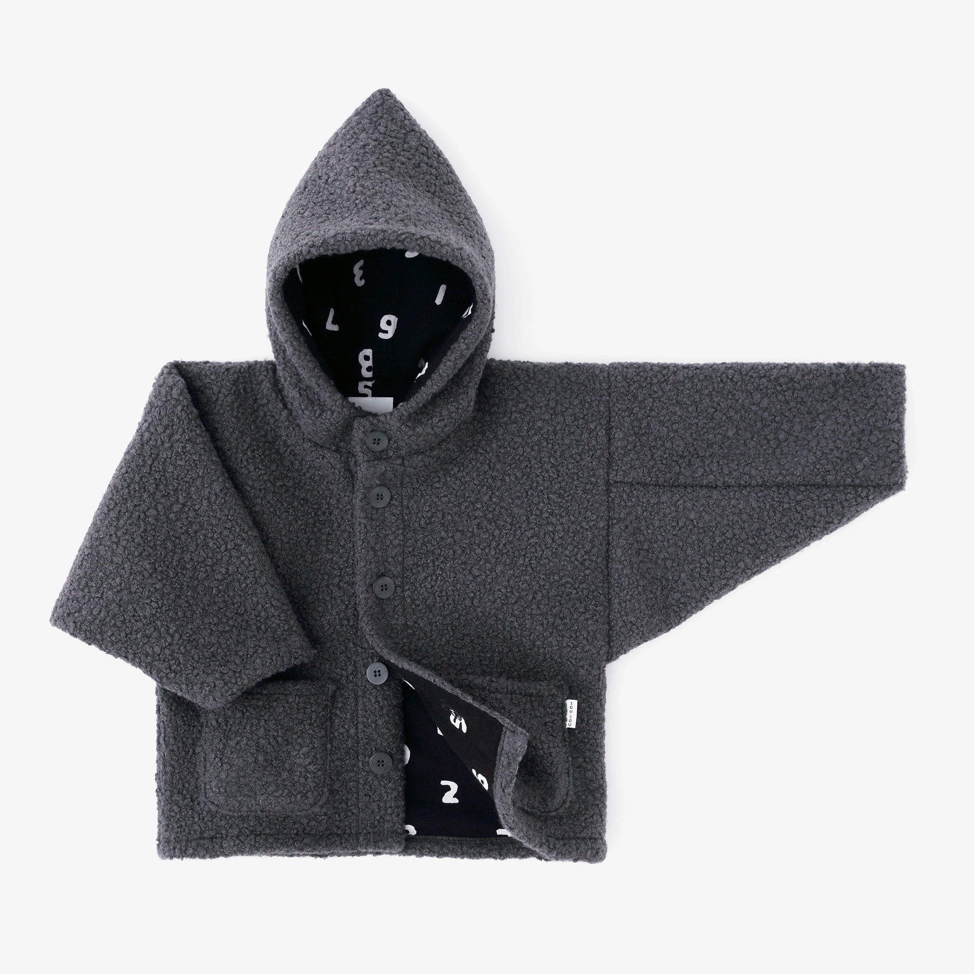 ○Boa Triangular Sleeve Coat with Hoodie／Dark Grey×SO-SU-U Black