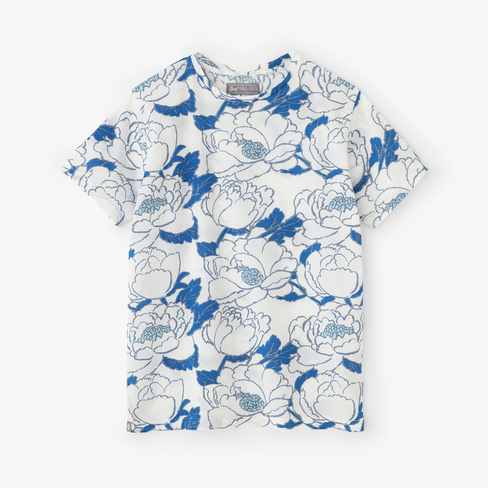 高島縮 40/40 半袖Tシャツ／牡丹華（ぼたんはなさく） 清水(きよみず)