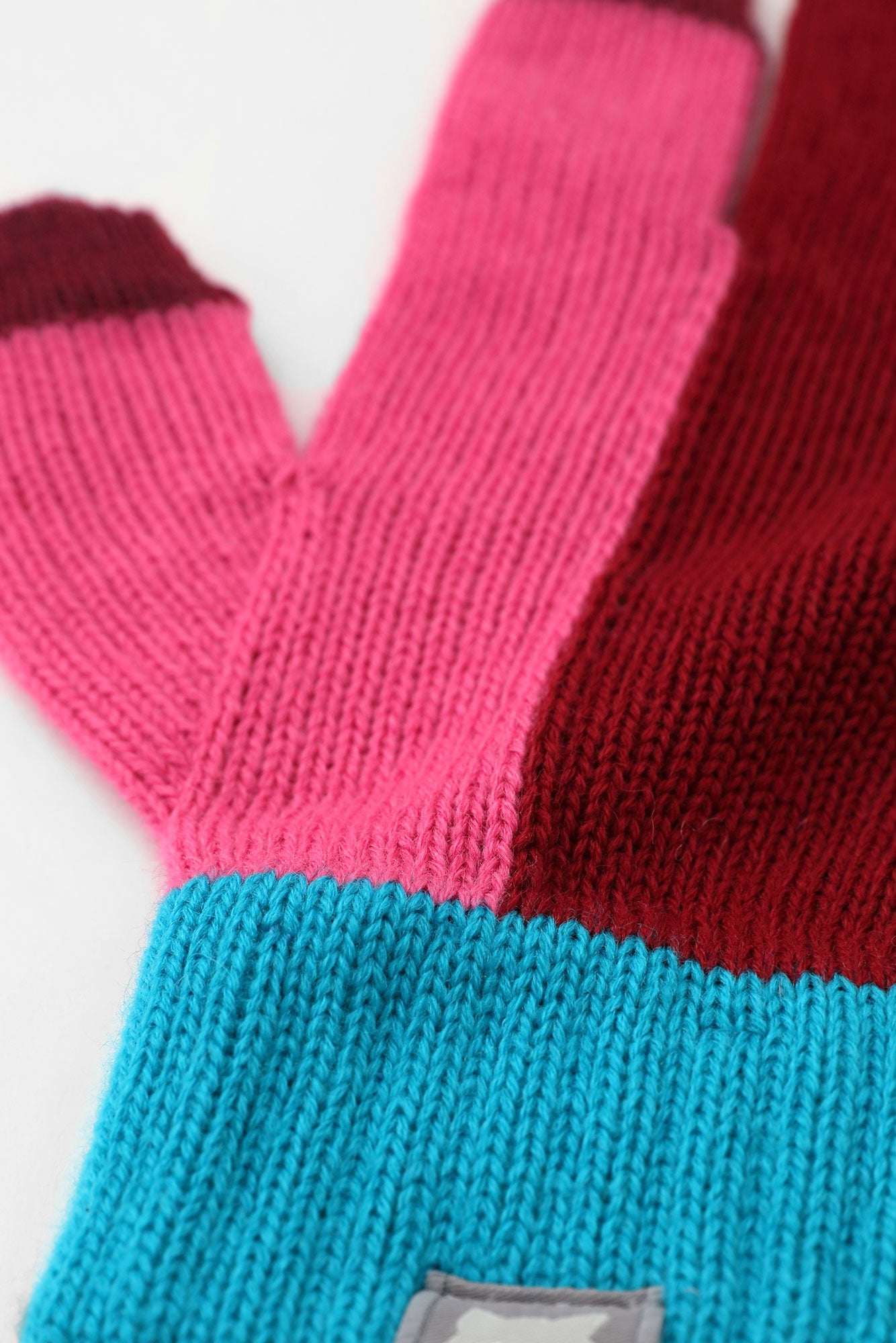 三指手套 三色/深粉紅色×深紅色