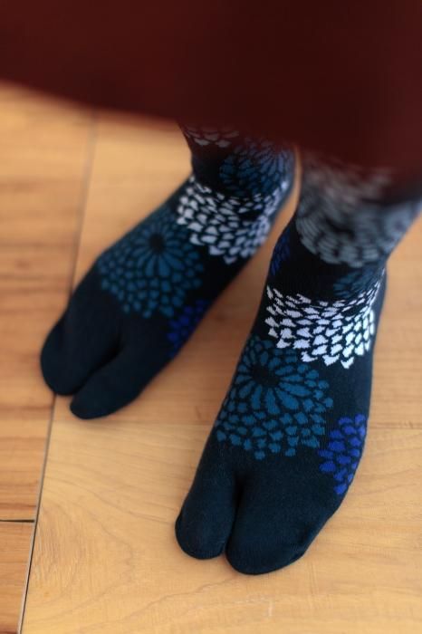 分趾襪(膝下長度)/全菊 藏藍色 【女性用】