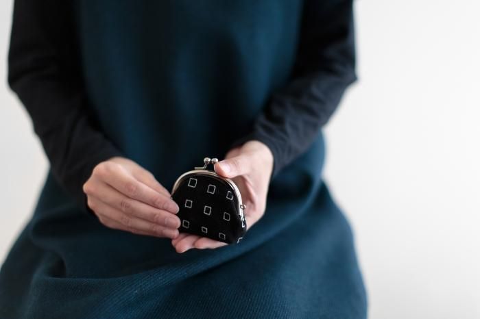 No.12 Soft Canvas Gamaguchi Clasp Purse(Small)/ Masu Black × White