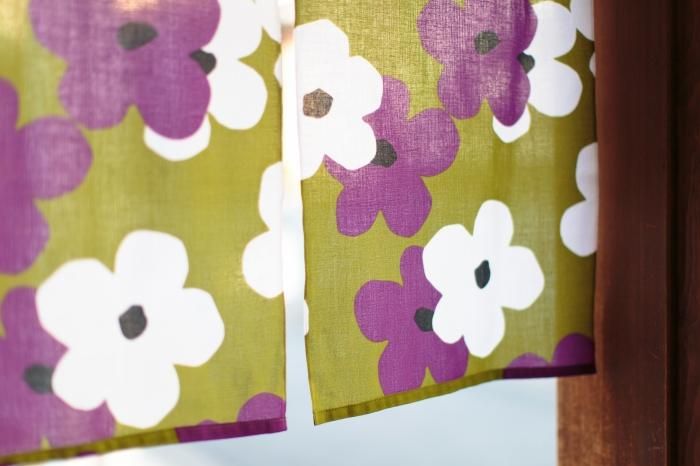 伊勢木棉 手巾門簾 2張寬/疊花 黃綠色