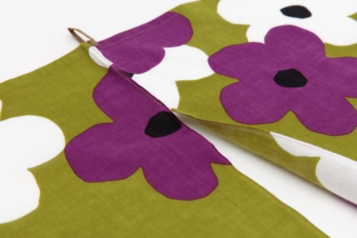 伊勢木棉 手巾門簾 2張寬/疊花 黃綠色