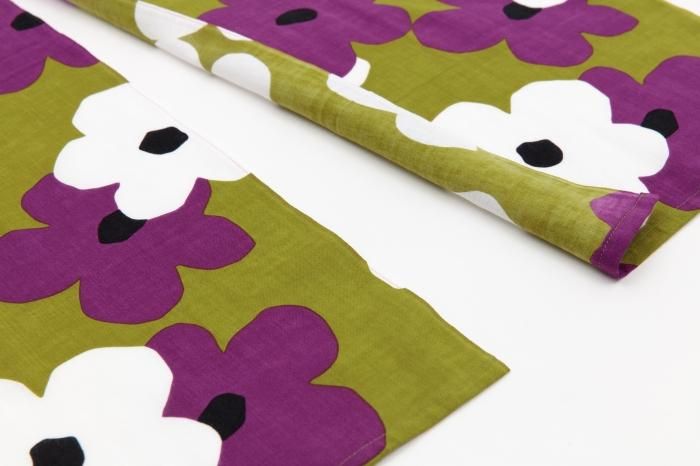 伊勢木棉 手巾門簾 2張寬/疊花 黃綠色