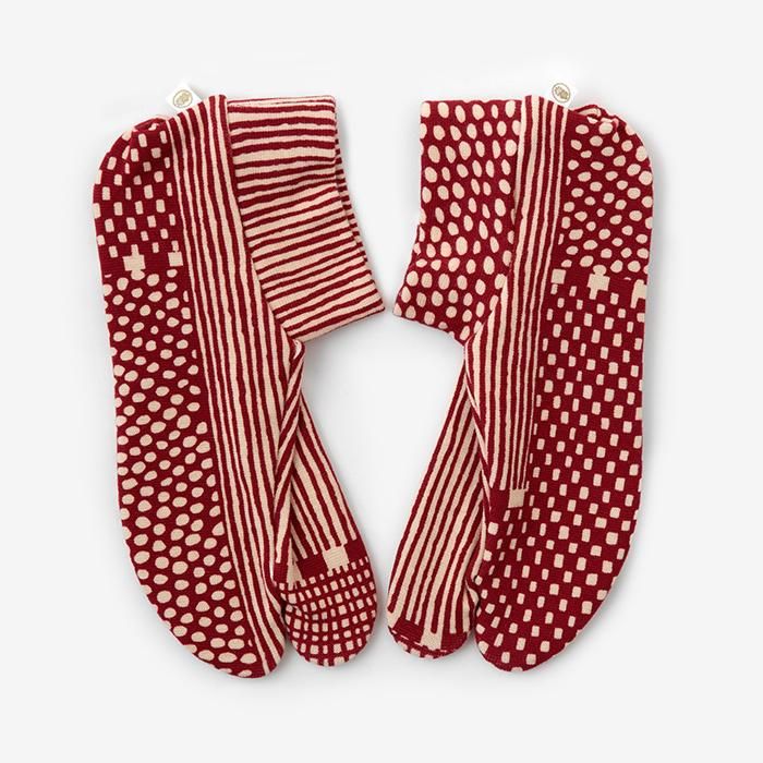 ストレッチ足袋 柄 綿／間がさね 小豆（まがさね あずき） ※滑り