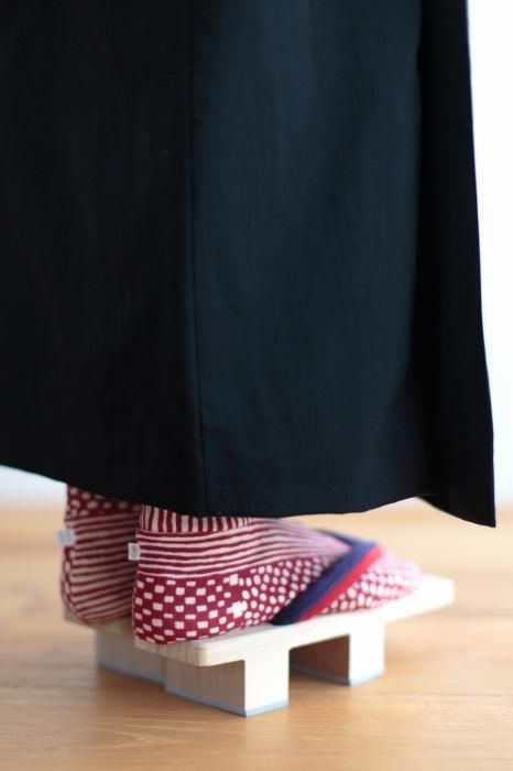 棉質圖案 彈性足袋襪/點線 小豆色 ※防滑襪底