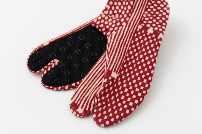 棉質圖案 彈性足袋襪/點線 小豆色 ※防滑襪底