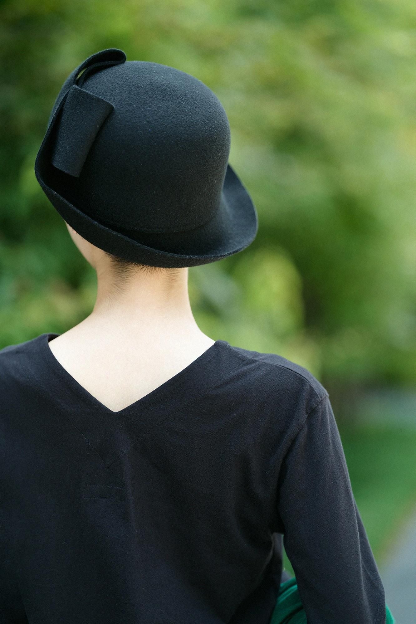 Kimono's pulled-back collarV-neck Shirt Long Sleeve/Black