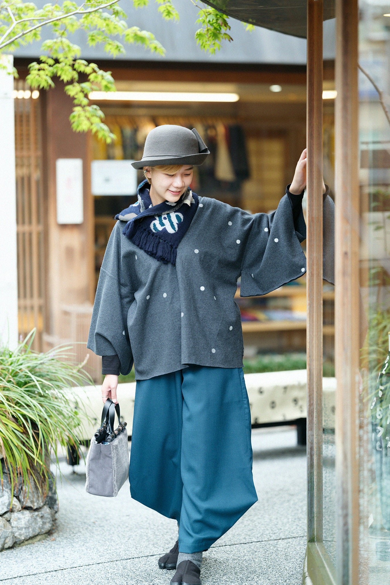 SOU・SOU×MOONBAT 草編領巾/綻放 寶藍色