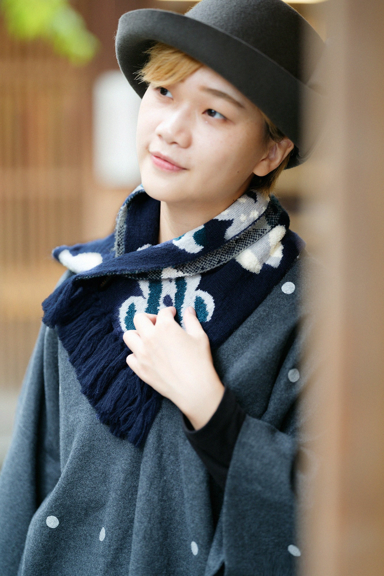 SOU・SOU×MOONBAT 草編領巾/綻放 寶藍色