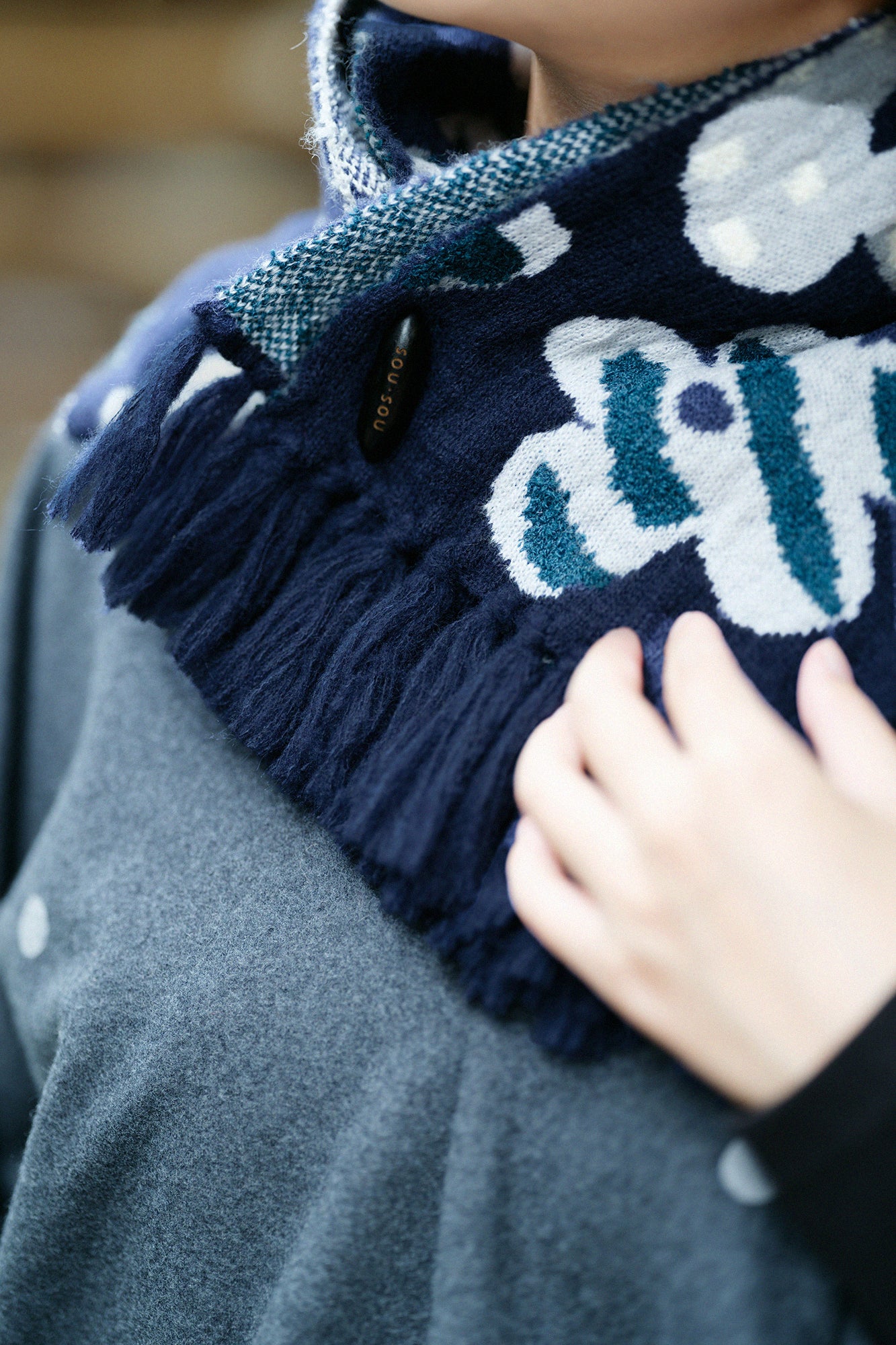 SOU・SOU×MOONBAT 草編領巾/綻放 寶藍色