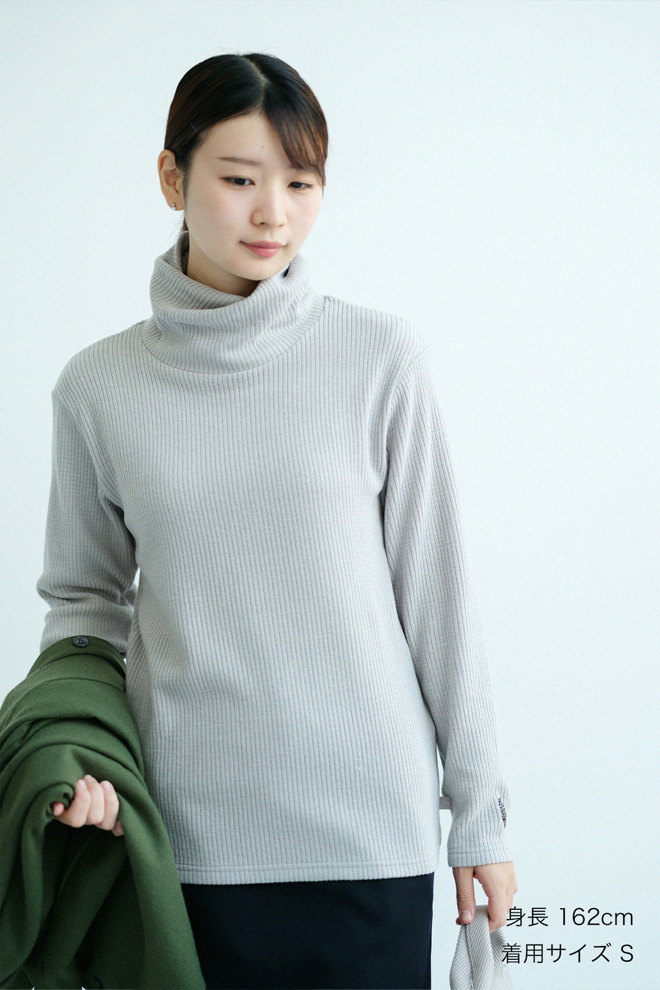 【預購】Soft Thermo(R) 羅紋針織 造型高領L/S長版上衣/天灰色(※預計於12月9日左右發貨)