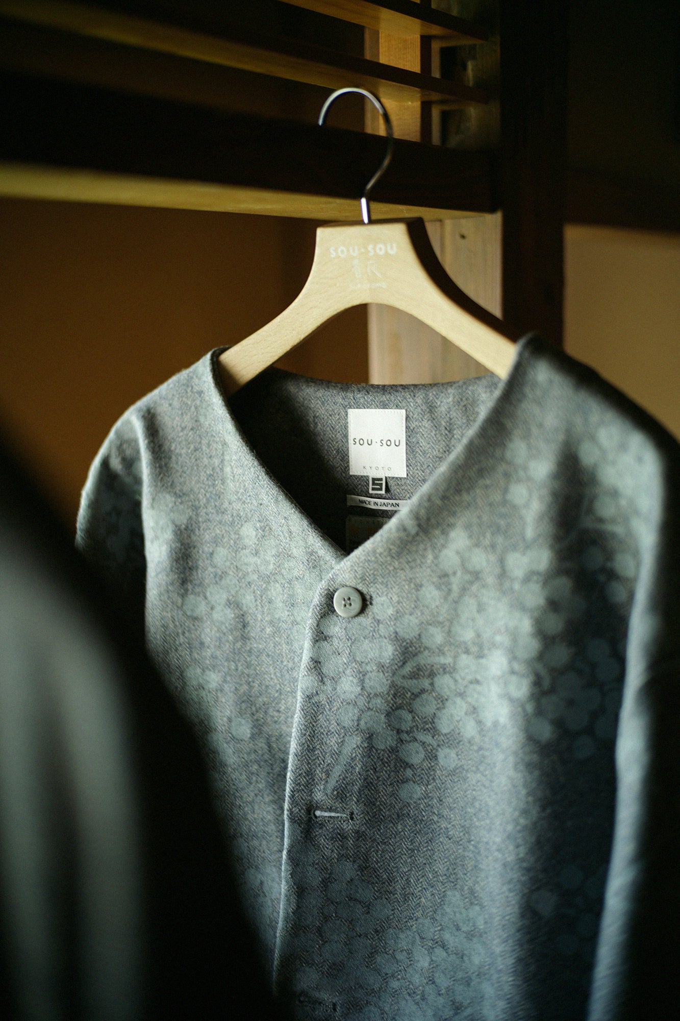 Tweed Herringbone Weave Naginata Sleeve Haori with Lining / Nandina Greyish Bellflower Blue