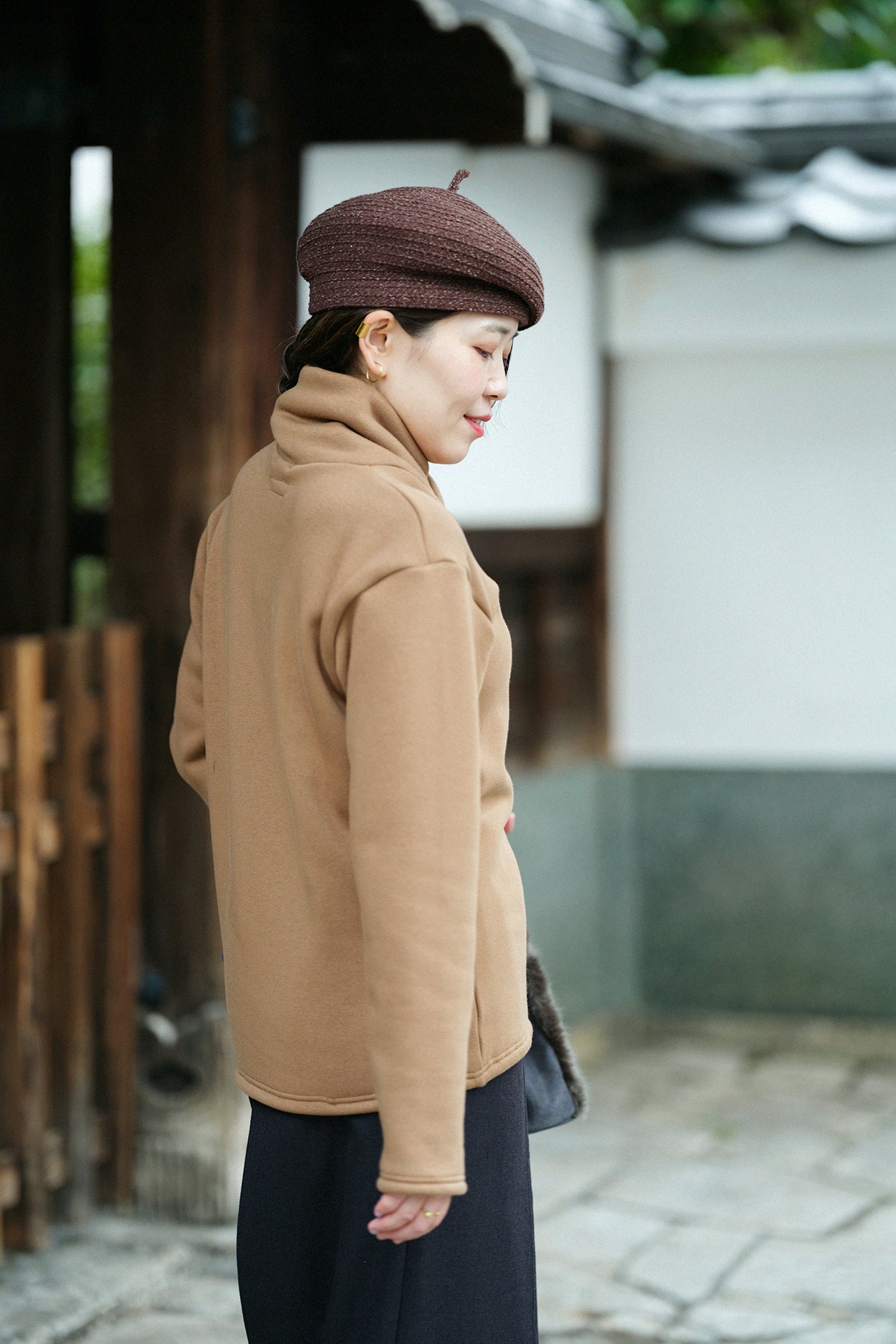 裏仿毛 高領上衣/松染色