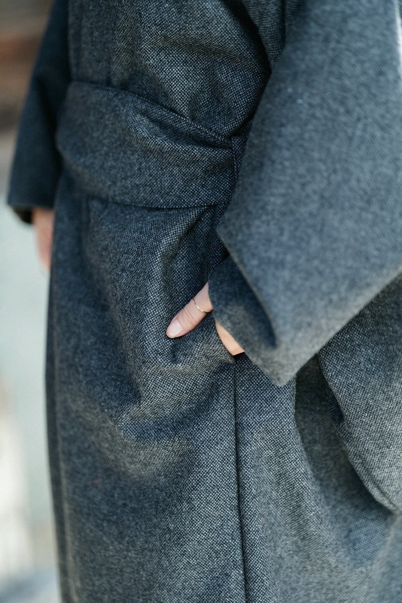 Tweed Kimono Sleeve Coat with Lining / Ink Black