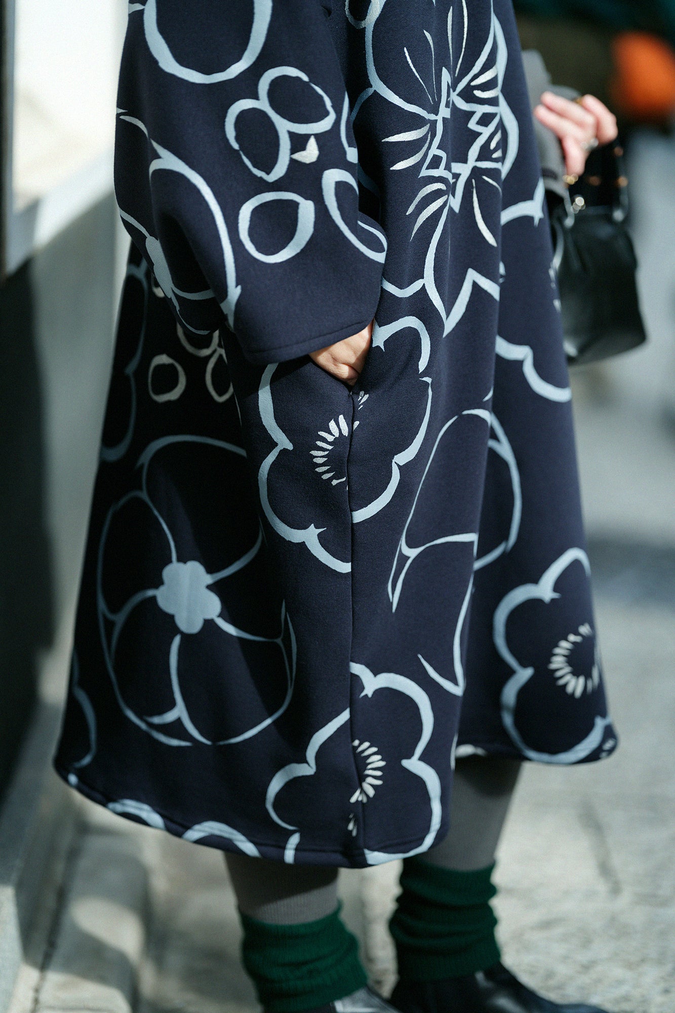 裏仿毛 針織 高領圓弧袖長方形洋裝/桃山 略 黑藍色