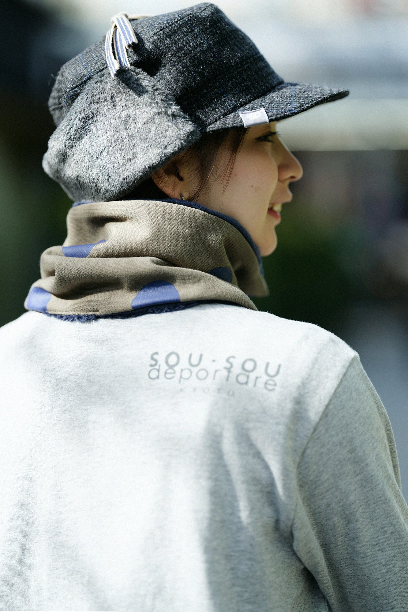 雙面用 BIKE短圍巾/圓點 間疏 卡其色