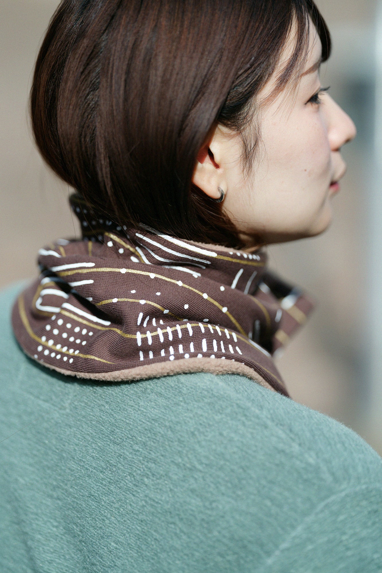 Reversible BIKENeck Warmer/Interstices and Stripes Brown