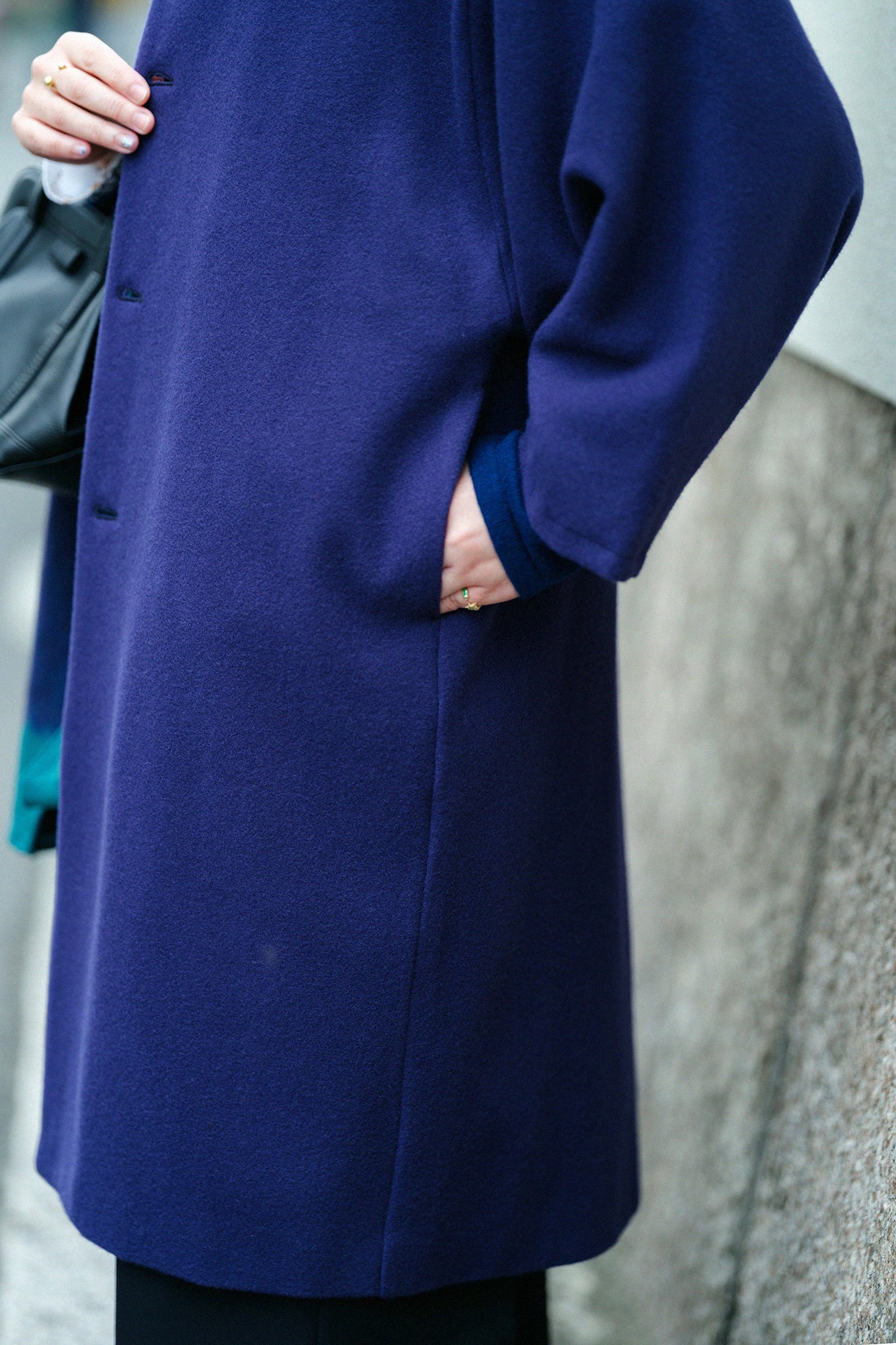 Wool Melton Naginata Sleeve Haori Long with Lining / Dark Blue×Tenmoku