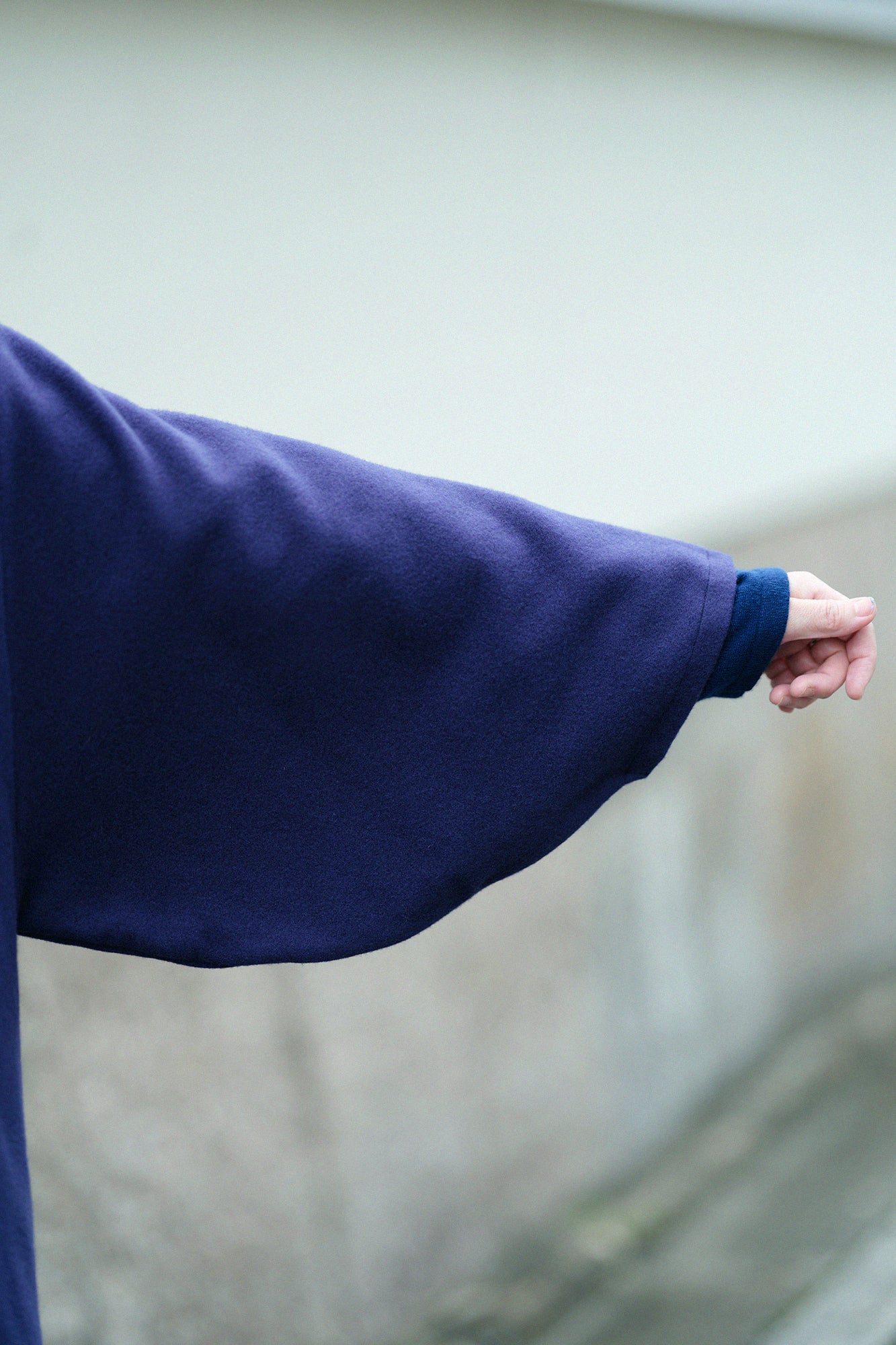 Wool Melton Naginata Sleeve Haori Long with Lining / Dark Blue×Tenmoku