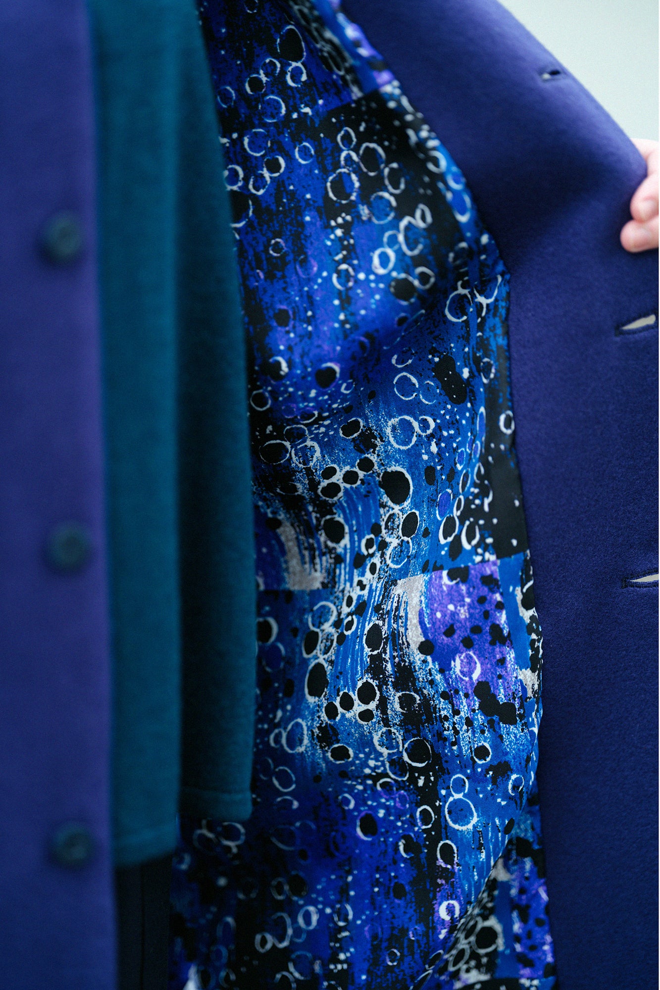 Wool Melton Naginata Sleeve Haori Long with Lining / Dark Blue×Tenmoku