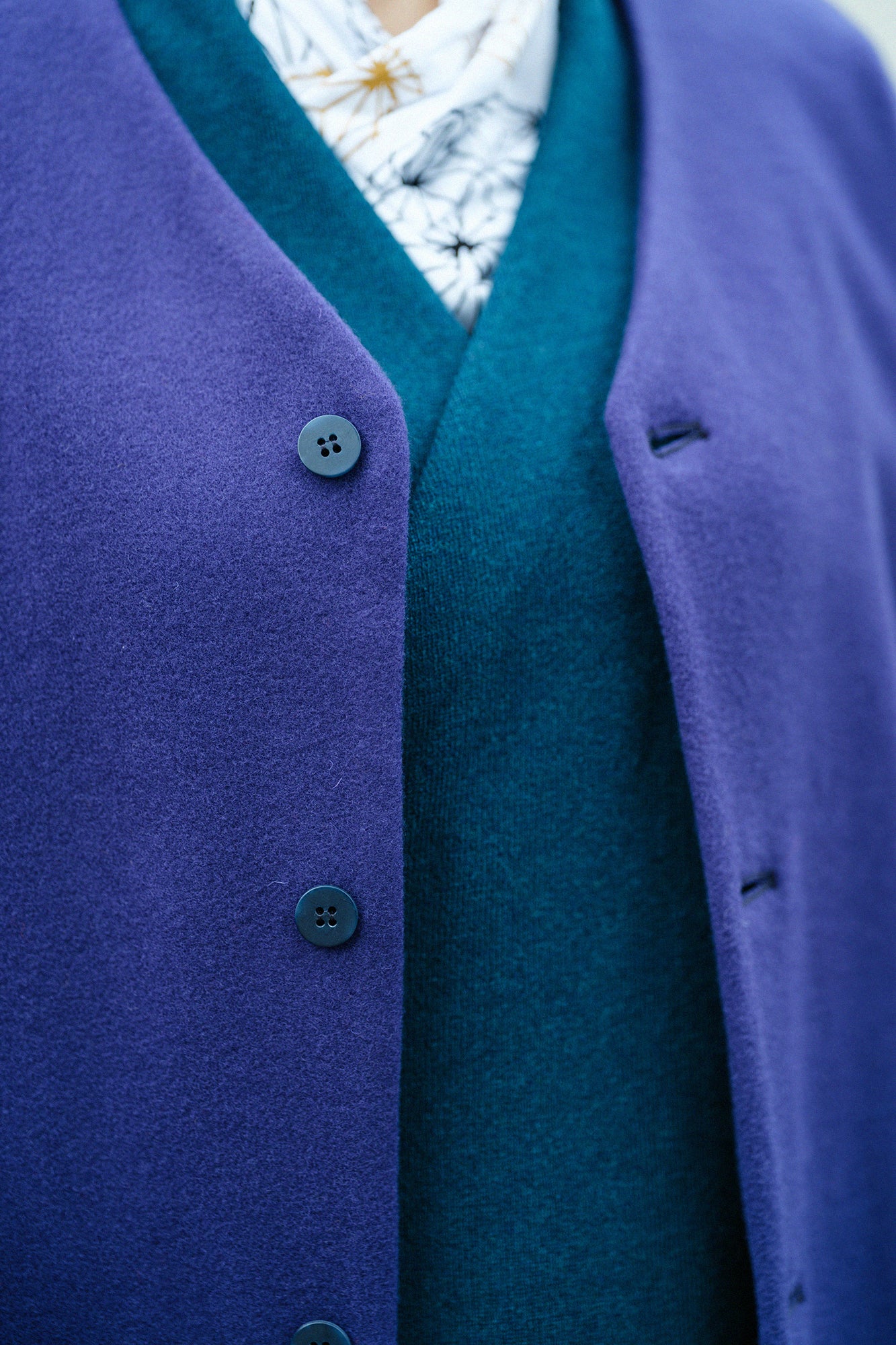 Wool Melton Naginata Sleeve Haori Long with Lining / Dark Blue×Tenmoku