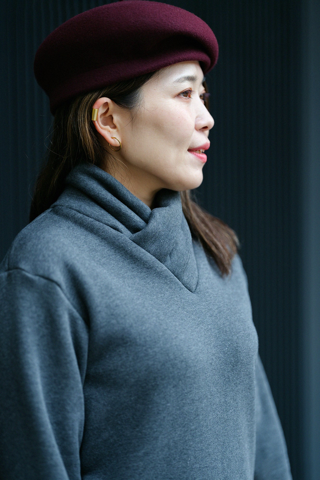 裏仿毛 高領上衣/濃灰