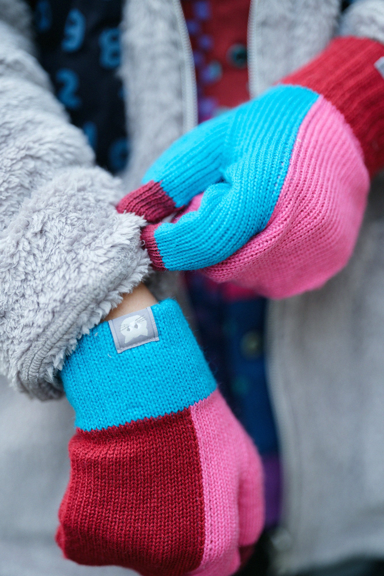 三指手套 三色/深粉紅色×深紅色