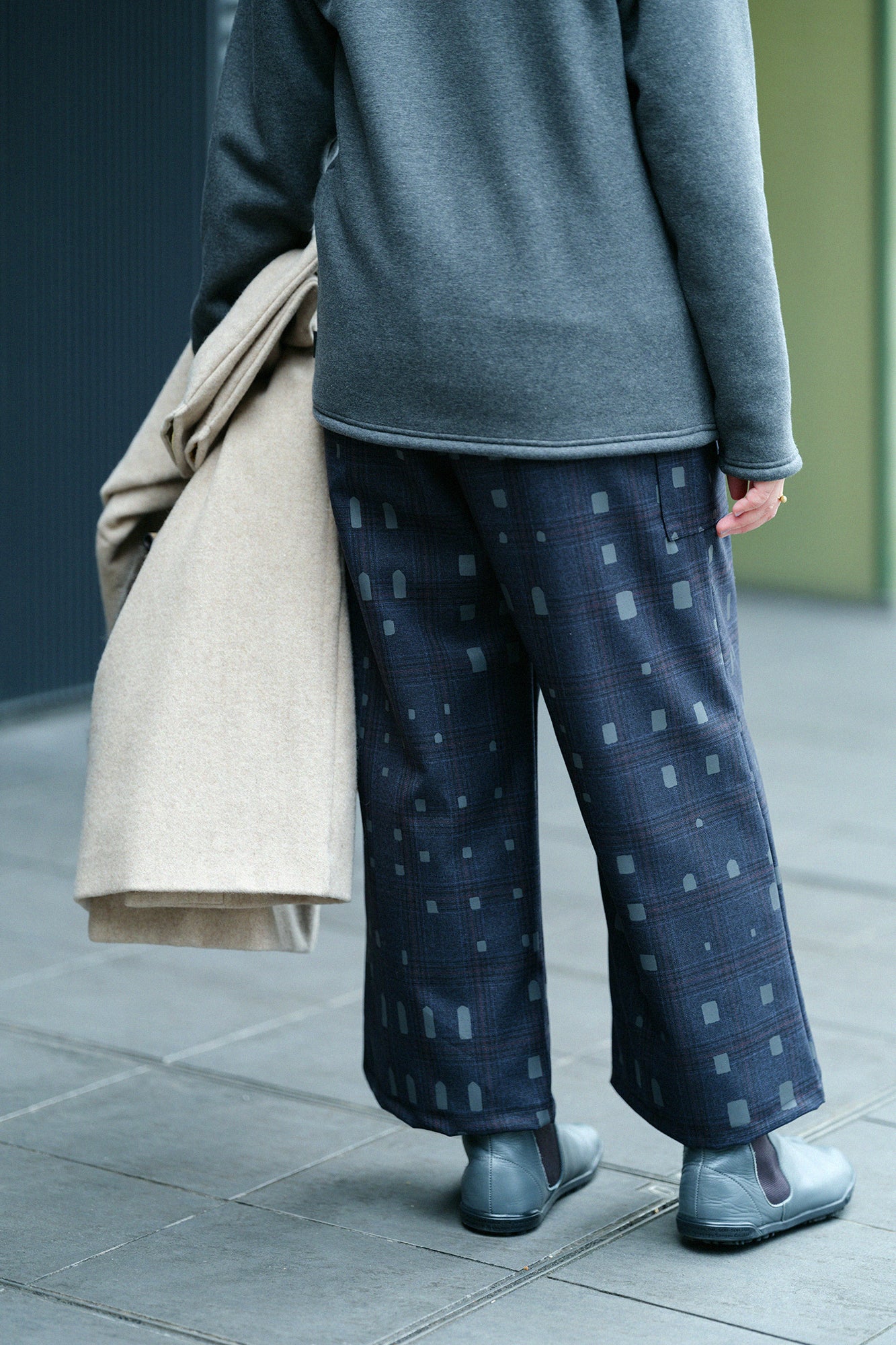 Combed Yarn Lattice Weave Square Pockets Monpe Pants / Window Dark Blue