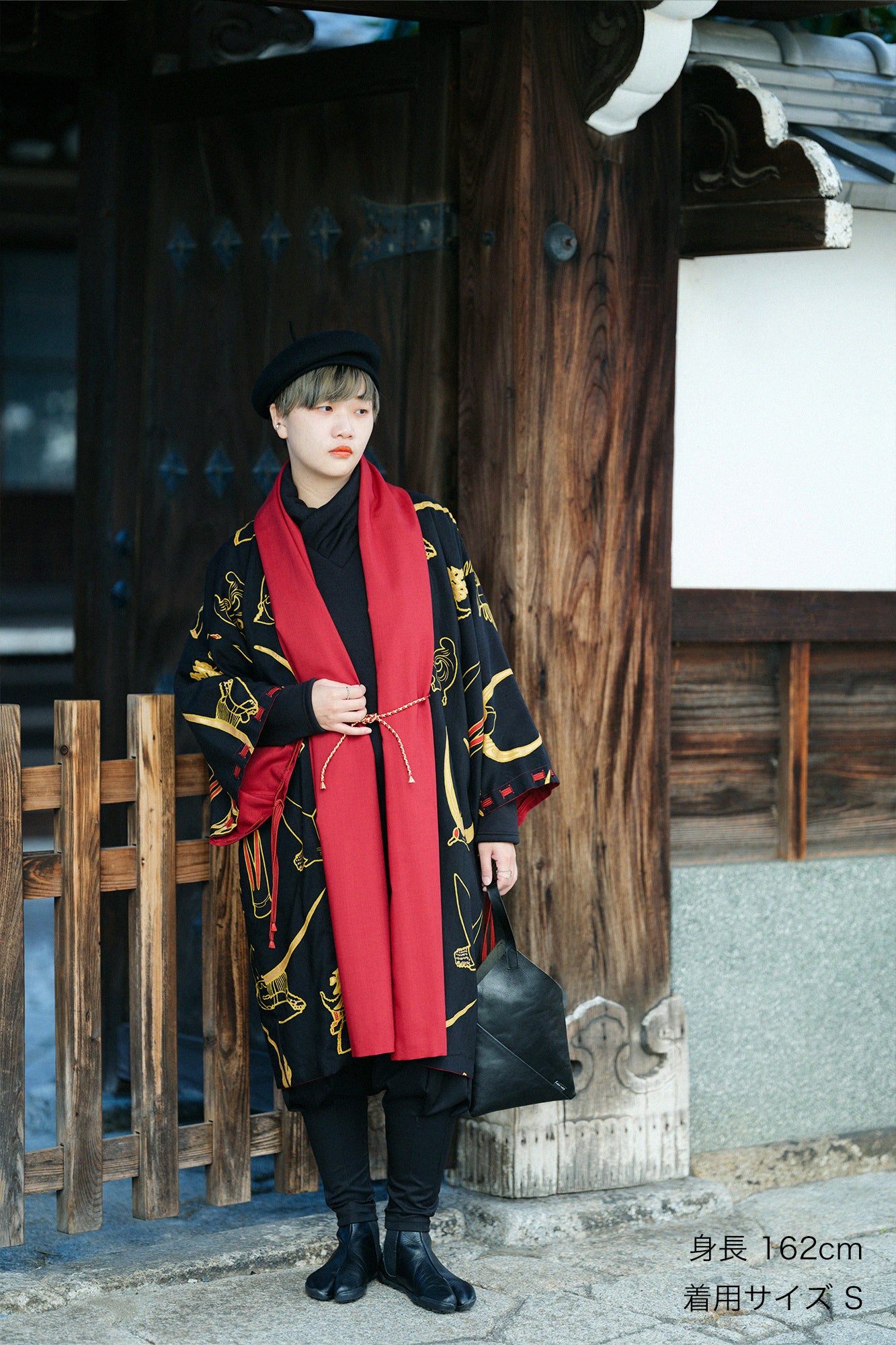 Muslin Wool Rectangular Sleeve Coat Reversible / Dark Red×Helmet