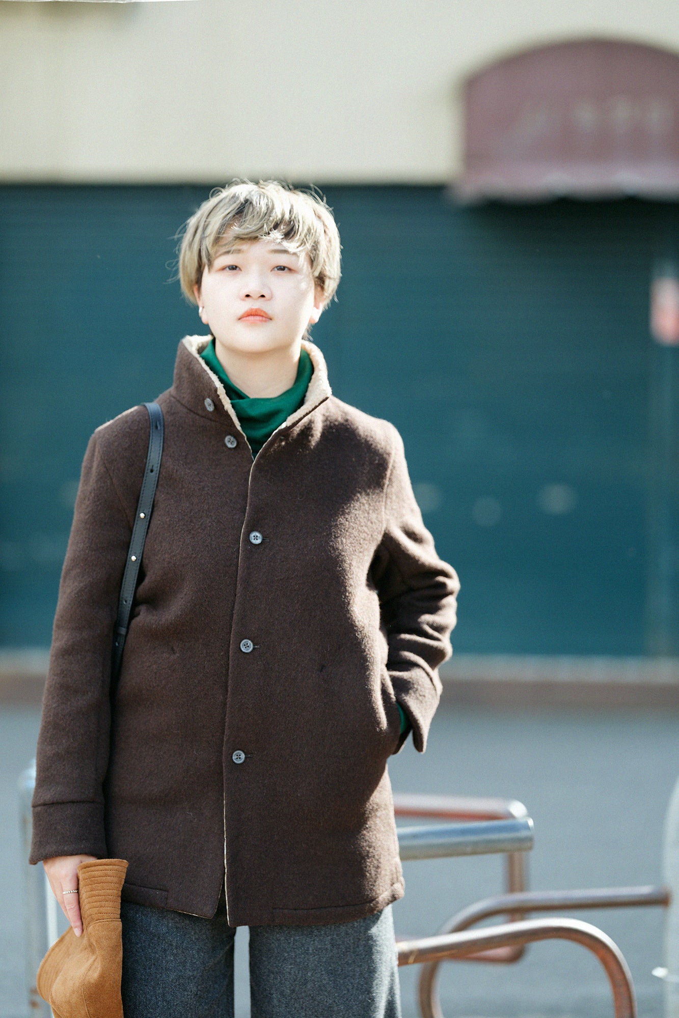 【預購】A.S 雙面羊毛 立領短外套/棕色×網代紋和SO-SU-U十數 昆(※預計於12月9日左右發貨)