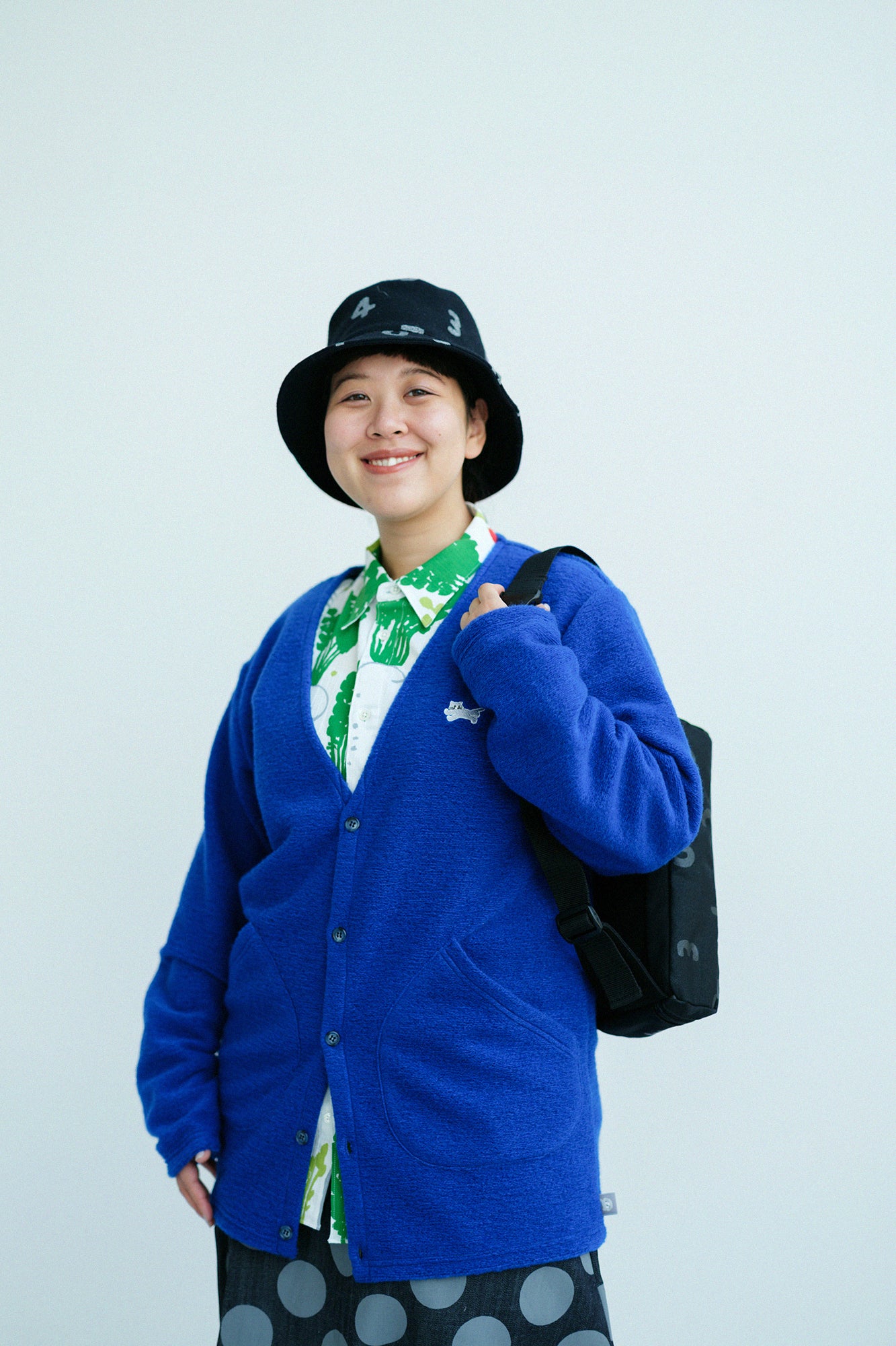 義大利毛絨針織 V領L/S外套/藍色