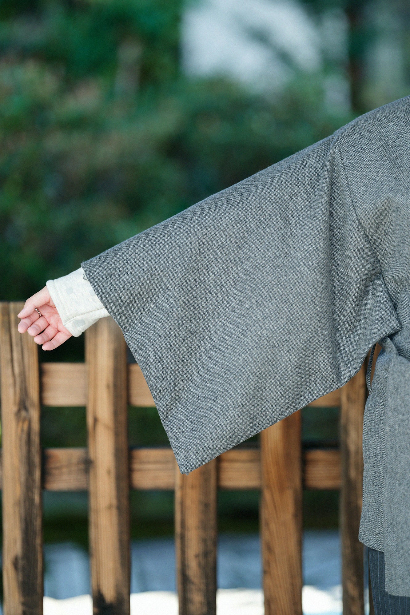 Tweed Kimono Sleeve Coat Short with Lining / Sea Otter Color