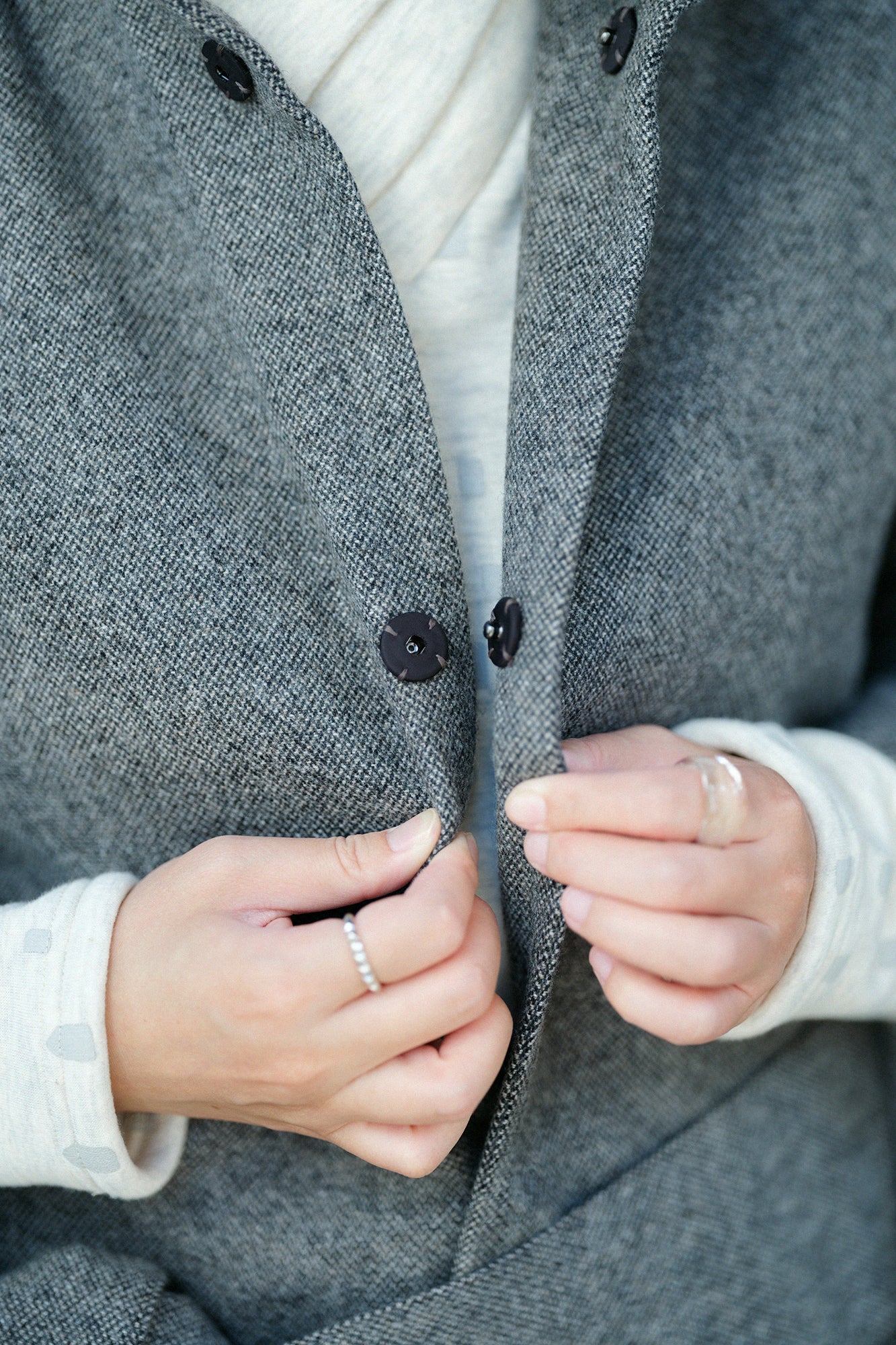 Tweed Kimono Sleeve Coat Short with Lining / Sea Otter Color