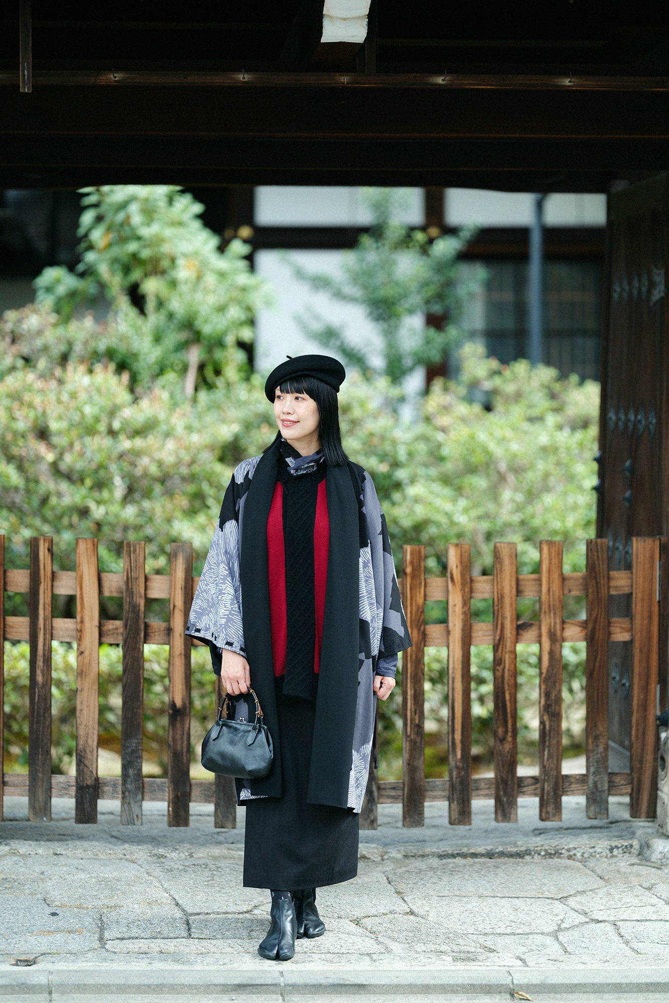 SOU・SOU×ALPHA 小羊毛 朝服背心/胭脂紅×黑色