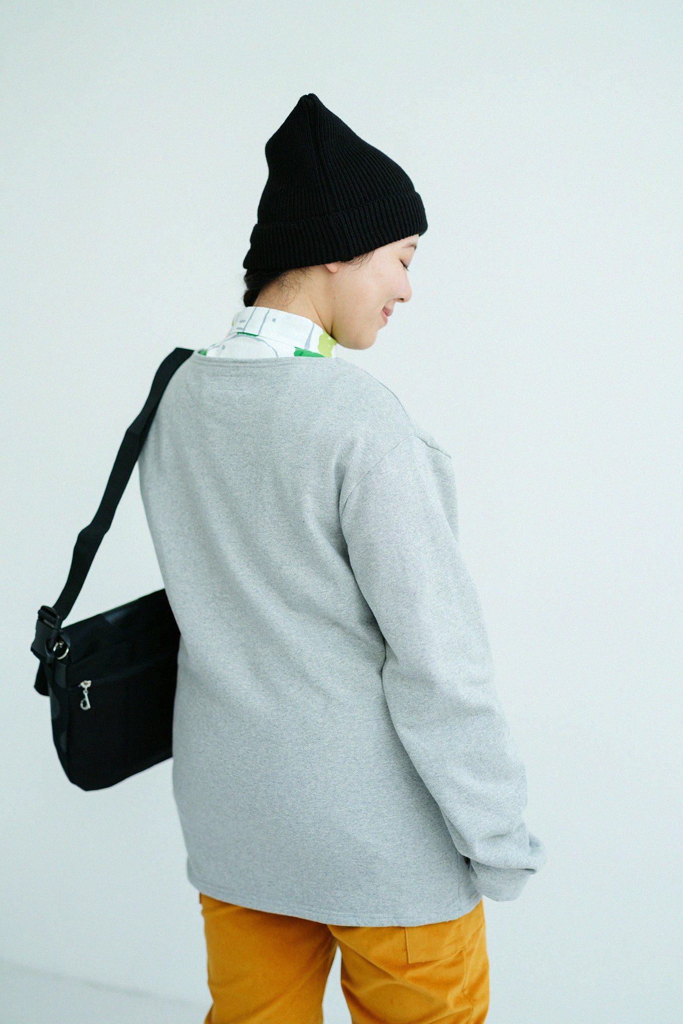 Fleece Boat Neck Sweat Shirt/Heather Grey×Brown JQ