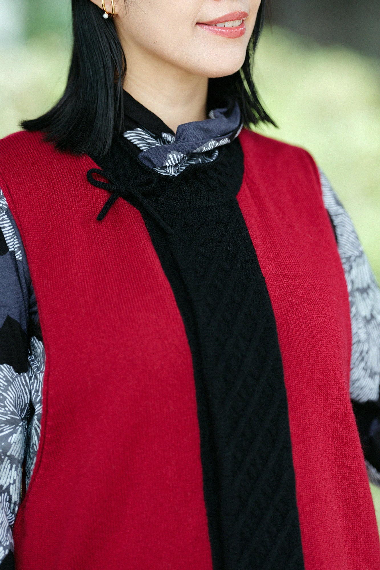 SOU・SOU×ALPHA 小羊毛 朝服背心/胭脂紅×黑色