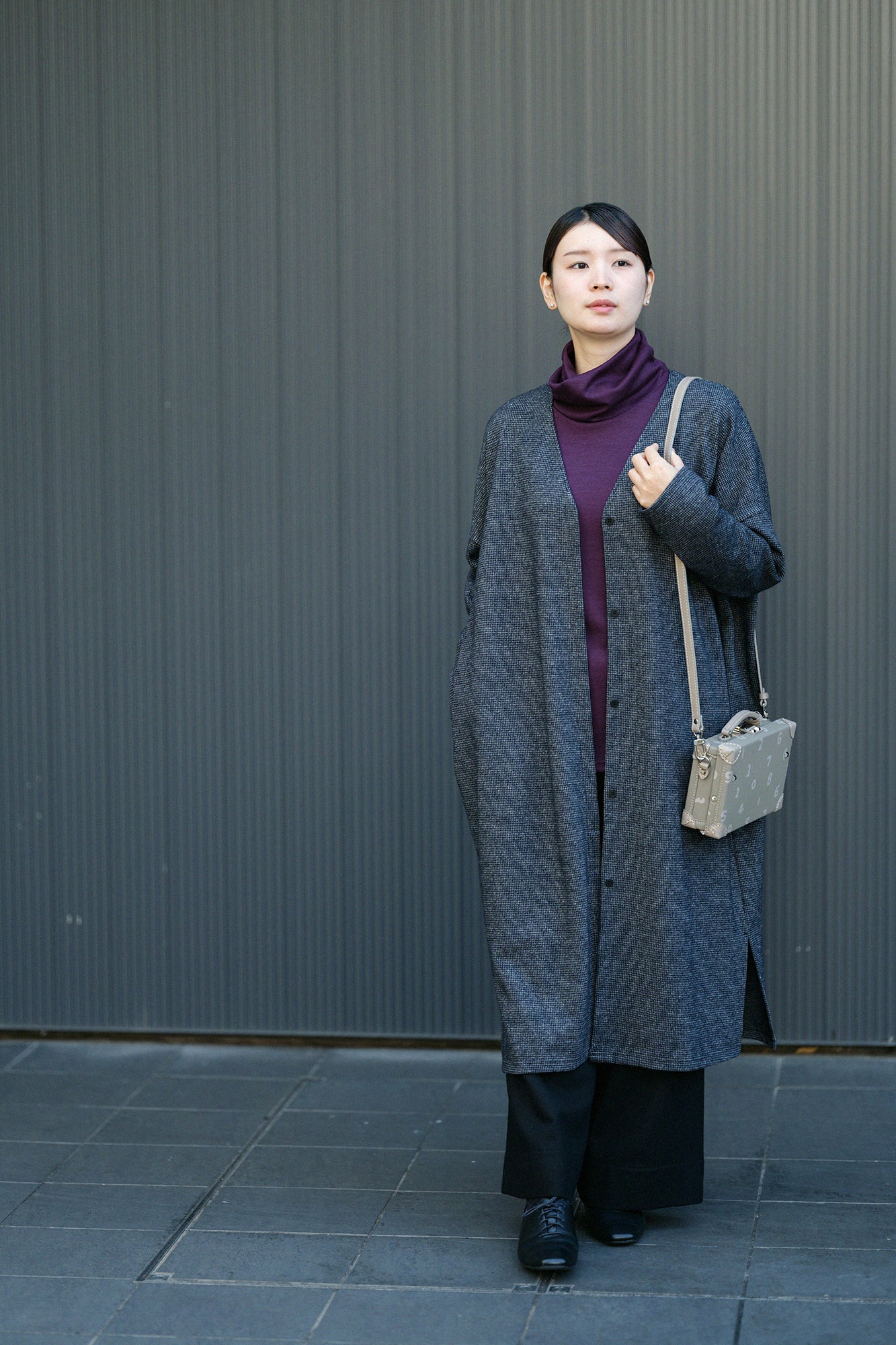 【預購】平針織 可洗羊毛 造型高領L/S長版上衣/紫藍色(※預計於12月9日左右發貨)