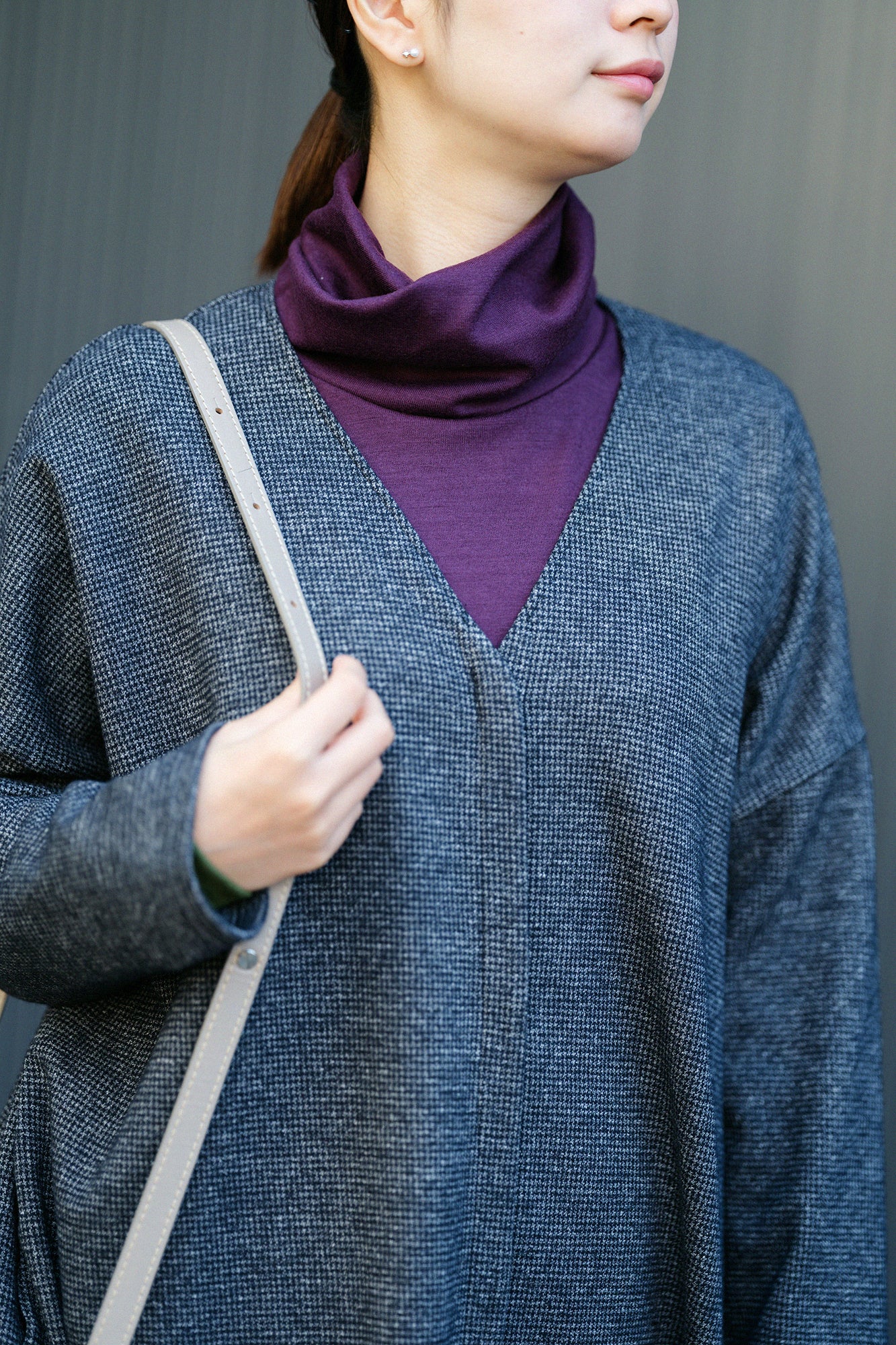 【預購】C/W千鳥格紋織 V領輕型外套/混藍黑色(※預計於12月9日左右發貨)