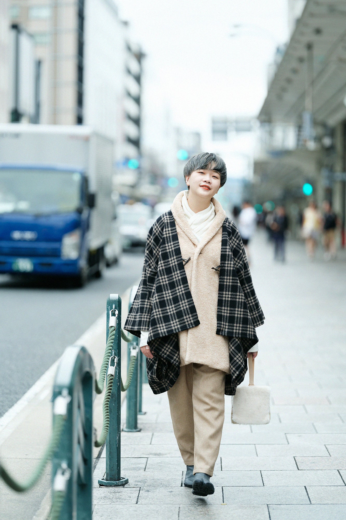 仿毛 莢背心 附裡襯/淡褐色×積木之家