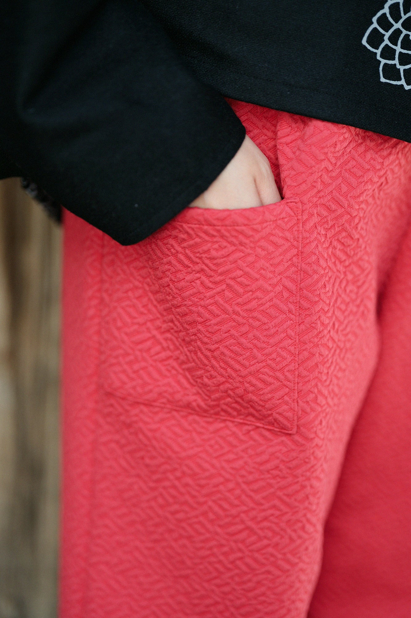 雙層緹花 工人褲/紅色