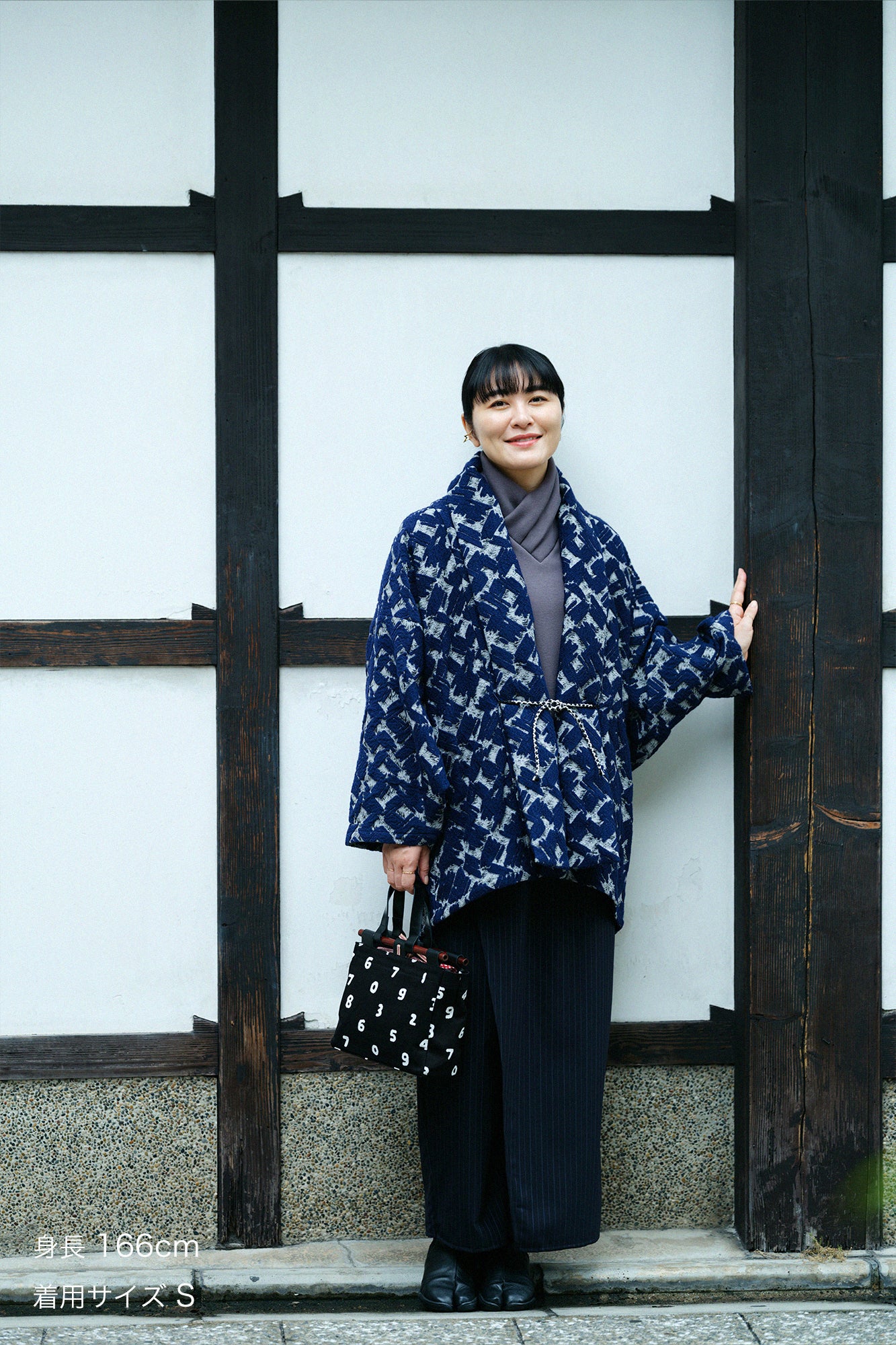 Combed Yarn Striped Wrap Hakama Pants / Dark Navy