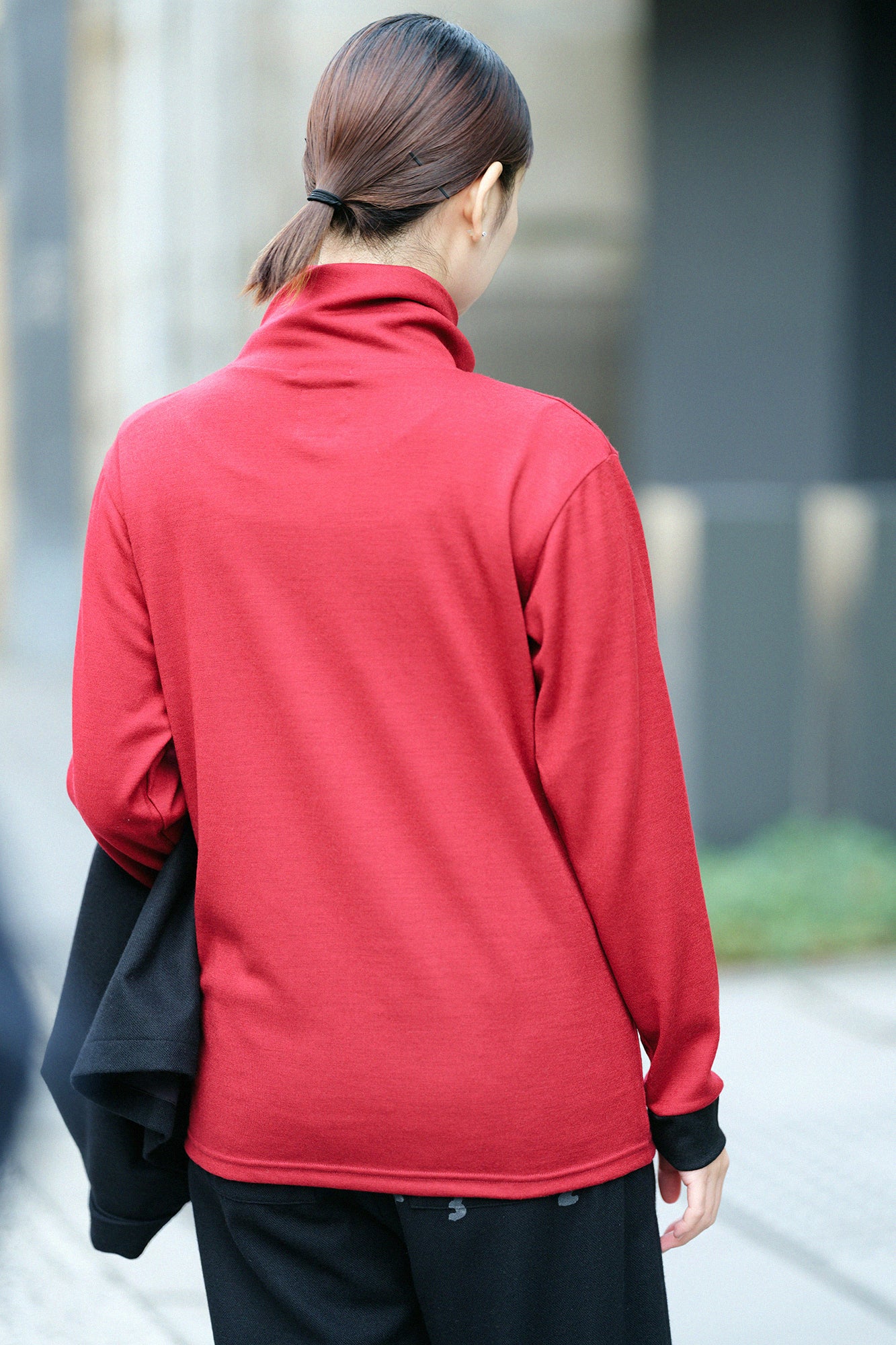 【預購】平針織 可洗羊毛 造型高領L/S長版上衣/深紅色(※預計於12月9日左右發貨)