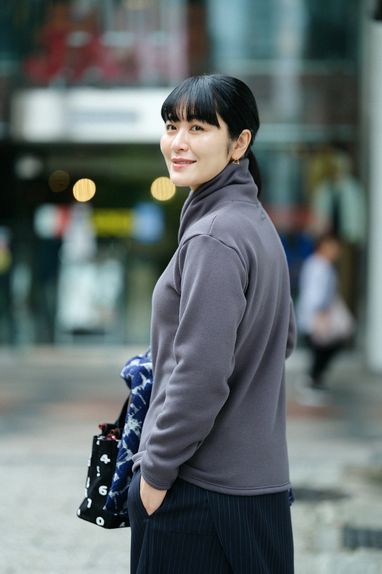 裏仿毛 高領上衣/藤煤竹色